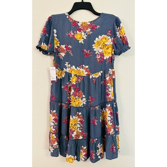 JUNIORS Blue Floral Knee Length Lightweight Summery Sundress SIZE XS NWT - Picture 3 of 6
